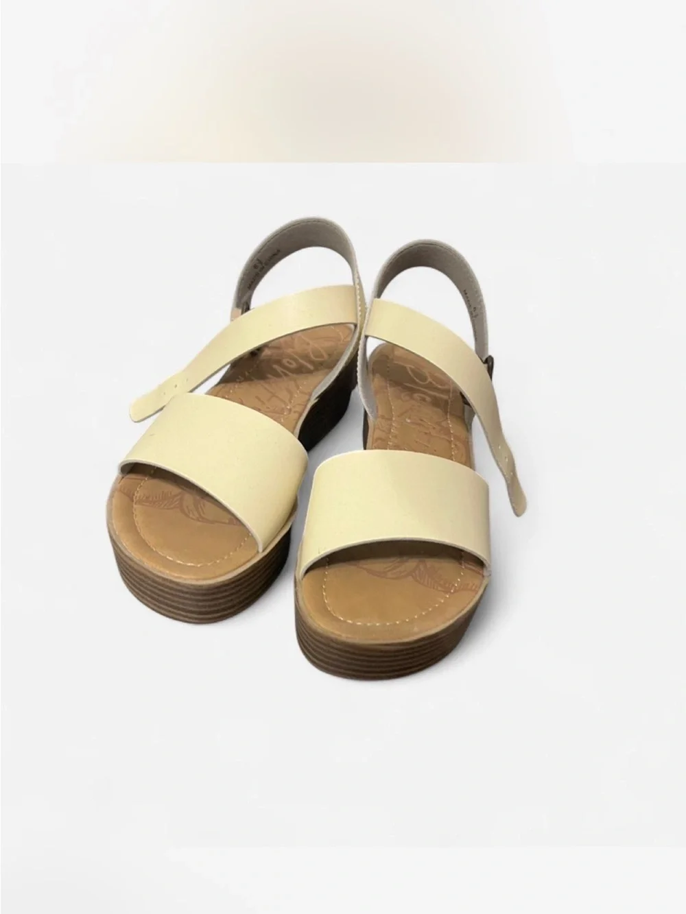 Cream Two-Strap Platform Sandals with Slingback Buckle